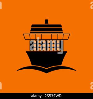 Crociera icona vista anteriore. Nero su sfondo arancione. Illustrazione Vettoriale. Foto Stock