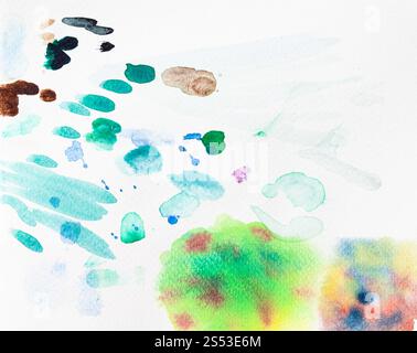 Colore astratti i tratti di pennello macchie e dipinte a mano da acquerelli su bianco carta aquarelle Foto Stock