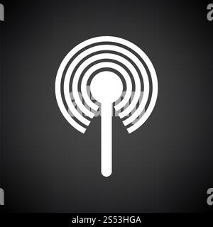 Antenna radio icona. Bianco su sfondo nero. Illustrazione Vettoriale. Foto Stock