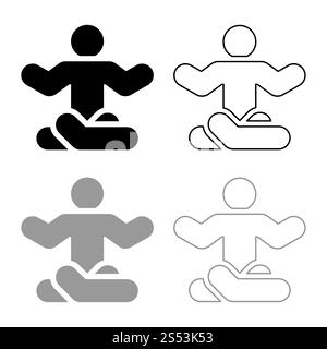 L'uomo nello yoga pongono icona set di contorno nero colore grigio illustrazione vettoriale stile piatto semplice immagine Foto Stock