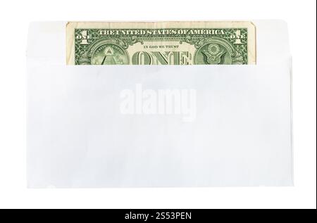 Uno degli stati uniti di un dollaro in apertura busta posta isolati su sfondo bianco Foto Stock