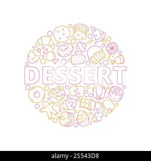 Sfondo dessert. Cuocere deliziosi piatti in torte a forma circolare dolci gelatina gelatina biscotti modello di design vettoriale. Gelati e dolci, Foto Stock