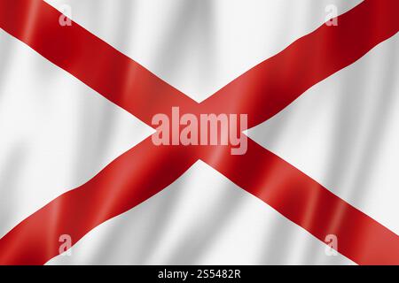 Alabama flag, collezione di striscioni ondulati degli stati uniti. Illustrazione 3D. Bandiera dell'Alabama, Stati Uniti Foto Stock