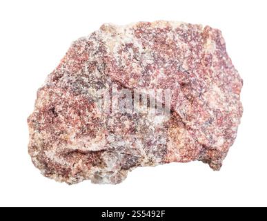 primo piano di un campione di minerale naturale proveniente dalla collezione geologica - roccia di dolomite rosa non lucidata isolata su sfondo bianco. rosa non lucido Foto Stock