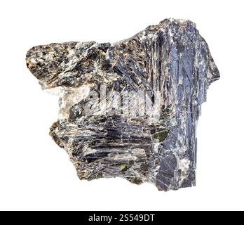 primo piano del campione di minerale naturale proveniente dalla raccolta geologica - cristalli di Gedrite in roccia di biotite non lucidata isolata su sfondo bianco. Gedrite Foto Stock