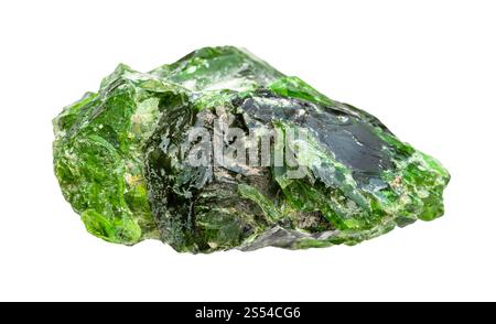 primo piano del campione di minerale naturale proveniente dalla raccolta geologica - diopside cromiano grezzo (cromo-diopside, smeraldo siberiano, diopside verde) Foto Stock