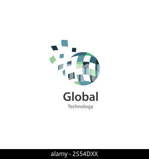 Modello vettoriale del logo di illustrazione tecnologica globale Foto Stock