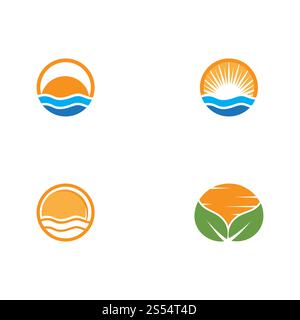 Impostare il design del modello del logo dell'icona dell'illustrazione di Sun Vector Foto Stock
