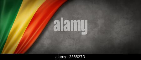 Bandiera del Mali su un muro di cemento. Striscione panoramico orizzontale. Illustrazione 3D. Bandiera del Mali su striscione da parete in cemento Foto Stock