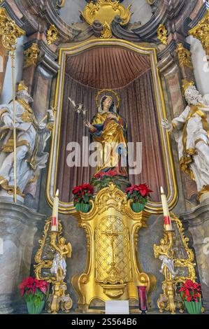 Altare laterale con tabernacolo, Maria e figure di santi, chiesa parrocchiale di San Michele, Sonthofen, Allgaeu, Baviera, Germania, Europa Foto Stock