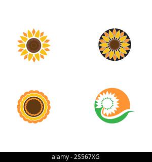 Impostare il disegno dell'icona vettoriale del modello del logo Sun Flower Foto Stock