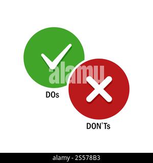 Simboli positivi e negativi semplici, icone DOS e Donts. Illustrazione vettoriale isolata su bianco. Simboli positivi e negativi semplici, icone DOS e Donts Illustrazione Vettoriale