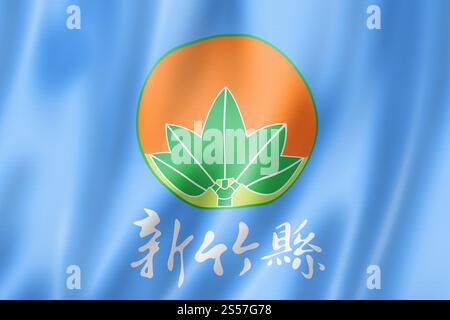 Bandiera della contea di Hsinchu, collezione di striscioni cinesi. Illustrazione 3D. Bandiera della contea di Hsinchu, Cina Foto Stock