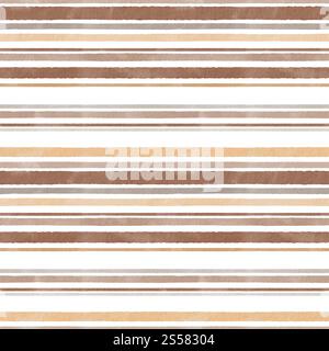 Motivo senza cuciture a righe multicolore con trama di carta nel caldo tema delle vacanze autunnali. Illustrazione della mano in acquerello come sfondo per il raccolto Foto Stock