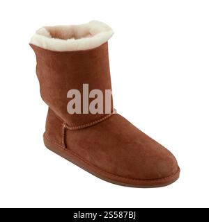 Donna stivali di pelle di pecora isolato su bianco Foto Stock