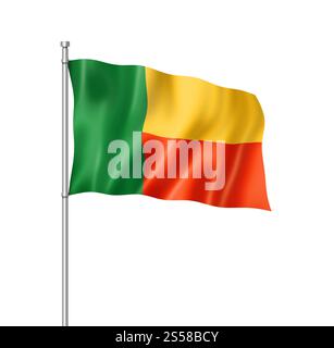 Bandiera Benin, rendering tridimensionale, isolato sul bianco. Bandiera del Benin isolata sul bianco Foto Stock