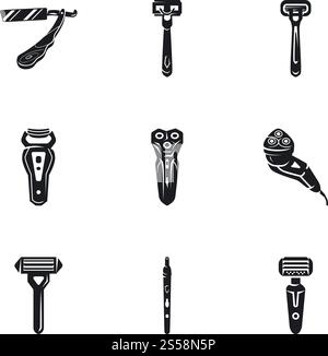 Set di icone del rasoio. Semplice set di 9 icone vettoriali per il design Web isolate su sfondo bianco. Set di icone del rasoio, stile semplice Illustrazione Vettoriale