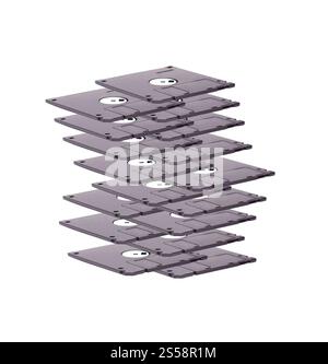 Pile di floppy disk isolate su sfondo bianco. Stack di dischi floppy isolati Foto Stock