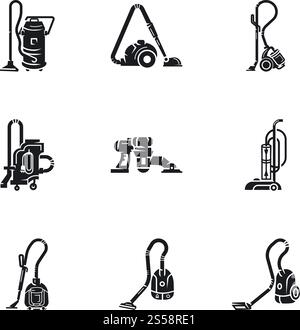 Set di icone dell'aspirapolvere per la casa. Semplice set di 9 icone vettoriali per aspirapolvere per il design Web isolate su sfondo bianco. Set di icone per aspirapolvere per la casa, stile semplice Illustrazione Vettoriale