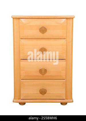 Comò in legno isolata su bianco. Cassettiera in legno isolata Foto Stock
