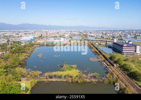 Stagno in legno del Parco culturale forestale di Luodong a Yilan, Taiwan Foto Stock
