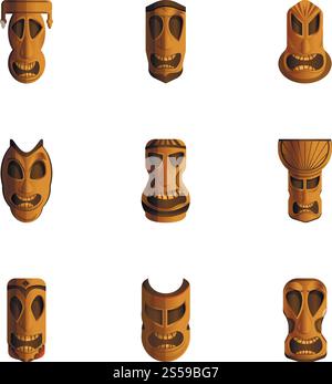 Set icone idolo Aztec. Set cartoni animati di 9 icone vettoriali idolo aztec per il web design isolate su sfondo bianco. Set icone idolo Aztec, stile cartone animato Illustrazione Vettoriale
