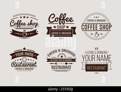 Logo vintage. Modello caffetteria. Etichetta del ristorante. Etichetta della casa della birra. Elemento grafico di design per business café, bar e pub. Illustrazione vettoriale isolata sullo sfondo. Logo vintage. Modello caffetteria. Etichetta del ristorante. Illustrazione Vettoriale