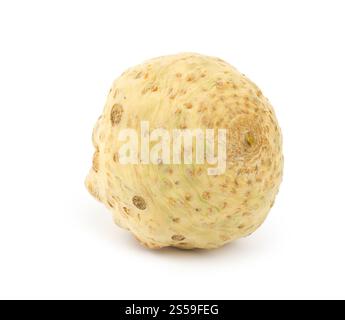 Radice di sedano isolata su sfondo bianco. Radice di sedano Foto Stock