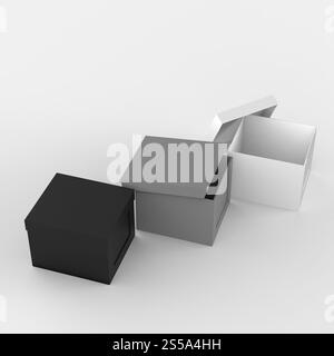 3d open casella vuota come pensare al di fuori del concetto di scatola Foto Stock