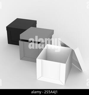 3d open casella vuota come pensare al di fuori del concetto di scatola Foto Stock