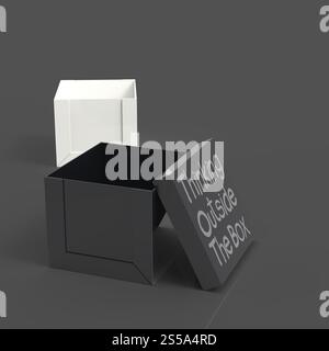 3d open casella vuota come pensare al di fuori del concetto di scatola Foto Stock