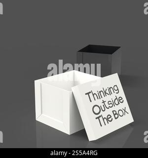 3d open casella vuota come pensare al di fuori del concetto di scatola Foto Stock
