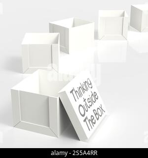 3d open casella vuota come pensare al di fuori del concetto di scatola Foto Stock