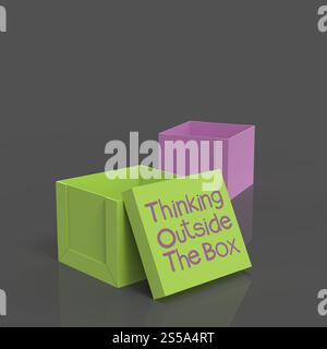 3d open casella vuota come pensare al di fuori del concetto di scatola Foto Stock