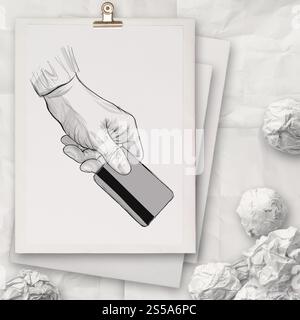 mano che regge la carta di credito sul libro come concetto Foto Stock