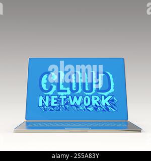 RETE CLOUD disegnata a mano su computer laptop 3d come concetto Foto Stock