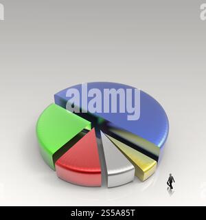 Imprenditore a piedi grafico a torta 3D, fatta di colori diversi come conept Foto Stock