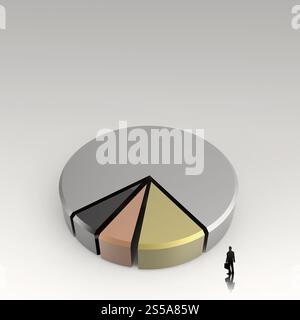 Imprenditore a piedi grafico a torta 3D, fatta di colori diversi come conept Foto Stock
