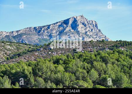 Le Tholonnet (Francia sud-orientale): Veduta del crinale calcareo mont Sainte-Victoire" immortalato dal pittore Paul Cézanne Foto Stock