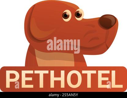 Logo dell'hotel per cani. Cartoni animati con logo vettoriale di hotel per cani per il web design isolato su sfondo bianco. Logo dell'hotel per cani, stile cartoni animati Illustrazione Vettoriale
