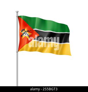 Bandiera del Mozambico, resa tridimensionale, isolata sul bianco. Bandiera del Mozambico isolata su bianco Foto Stock