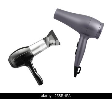 Asciugacapelli alla moda isolati su sfondo bianco Foto Stock