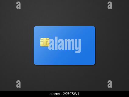 Modello di carta di credito blu isolato su sfondo nero. Illustrazione 3D. Carta di credito blu su sfondo nero Foto Stock
