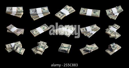 2 bollette di corone estoni che volano isolate su bianco. Molte banconote cadono con uno spazio per copie bianche sul lato sinistro e destro. 2 bollette di corone estoni Foto Stock