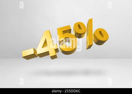 45% di sconto. Offerta di vendita. Illustrazione 3D isolata su bianco. Tariffa promozionale. Numero d'oro. offerta sconto del 45%. Illustrazione 3D. Foto Stock