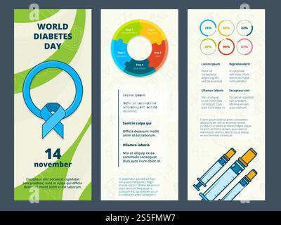 Carte con simboli medici. Progettare il modello di schede con simboli diabetici. Illustrazione della cura del diabete, banner sanitario della medicina. Carte con simboli medici. Progettare il modello di schede con simboli diabetici Illustrazione Vettoriale