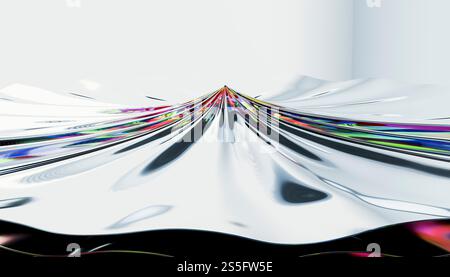 Grafica digitale astratta con effetto ondulato simmetrico con uno spettro di colori su sfondo bianco Foto Stock