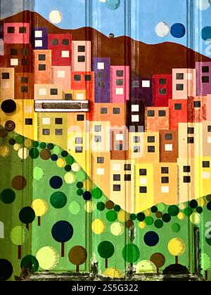 Primo piano di opere d'arte sulle porte di Rua de Santa Maria nella zona Velha a Funchal, Madeira. Foto Stock