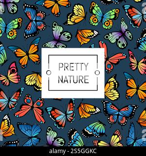 Illustrazione di sfondo colorata con motivo di farfalle decorative vettoriali e poco spazio per il testo. Illustrazione di sfondo colorata con motivo a farfalla decorativa vettoriale Illustrazione Vettoriale