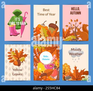 Illustrazione degli elementi autunnali dei cartoni animati vettoriali e delle foglie o del modello del volantino. Poster a colori per il Web. Illustrazione degli elementi autunnali dei cartoni animati vettoriali e delle foglie o del modello del volantino Illustrazione Vettoriale